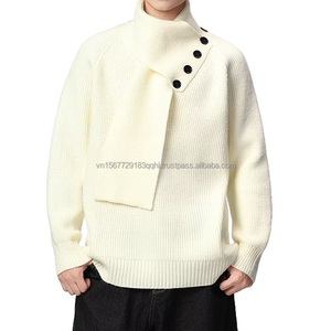 Suéter de punto con diseño de bufanda para hombre, estilo holgado y casual con botones, para otoño e invierno. - Product Image 6