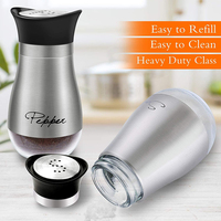 Mini salières et poivrières jetables en acier inoxydable personnalisées, pots à épices en verre avec couvercles à secouer, étiquette