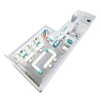Vitrine de présentation haut de gamme pour bijoux et lunettes, design îlot, dimensions personnalisables, blanc/vert sarcelle, avec compartiment de rangement pour mobile