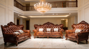 Juego de Sofás Chesterfield de Estilo Clásico Europeo con Tallas de Madera <span class=keywords><strong>para</strong></span> Sala de Estar Sofá de 3 Plazas de Cuero Tallado Combinación 123 - Product Image 4