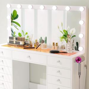 Coiffeuse <span class=keywords><strong>de</strong></span> <span class=keywords><strong>Maquillage</strong></span> <span class=keywords><strong>de</strong></span> Luxe en Bois Blanc <span class=keywords><strong>avec</strong></span> <span class=keywords><strong>Miroir</strong></span> <span class=keywords><strong>Lumineux</strong></span>, Plateau en Verre, Éclairage RVB Intelligent et 15 Tiroirs pour Chambre à Coucher – MOQ 100 en Gros - Product Image 3
