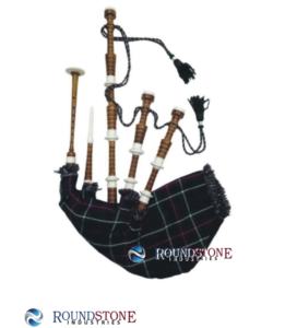 Mackenzie Tartan Rose Wood <b>Bagpipe</b> with White Plastic Sole Scrolls and Knobs Style Scottish Features Cord and Cover - Product Image 2