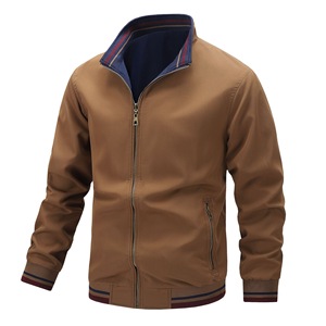 Blouson Bomber Classique Premium pour <span class=keywords><strong>Homme</strong></span>, Printemps-Automne, Doux, Col Montant, Fermeture Éclair Intégrale, Veste Décontractée Sportive avec Bordure Rayée - Product Image 2