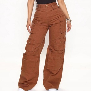 Pantalones vaqueros cargo anchos de mujer, de tiro alto, con múltiples bolsillos, lavado desgastado, estilo High Street - Product Image 3