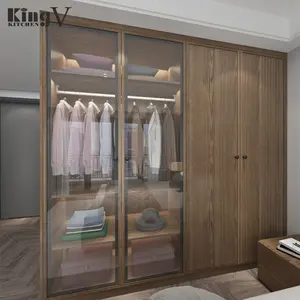 KINGV الفاخرة نمط خزانة غرفة نوم خزينة ملابس خشبية خزانة مخصصة الحديثة خزانة ملابس