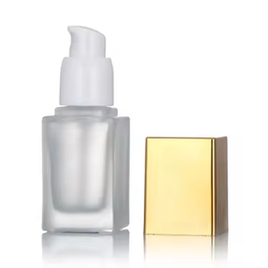 Empty <b>30ml</b> Square Clear Cosmetic Glass <b>Bottle</b> Frosted Makeup Liquid Foundation Pump Sprayer with Gold Black White Screw Cap - Product Image 4