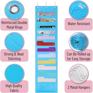 Hanging Wall File Organizer 12 Pocket Blue With 3 Stainless Steel Hangers Over Door Office Storage Folder Rectangle Shape - Product Image 4