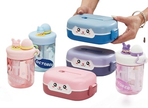 Lonchera Bento Infantil al por Mayor, Contenedor de Almacenamiento de Alimentos a Prueba de Fugas de Plástico, Lonchera de Doble Pared con 2 Compartimentos para Niños Escolares - Product Image 2