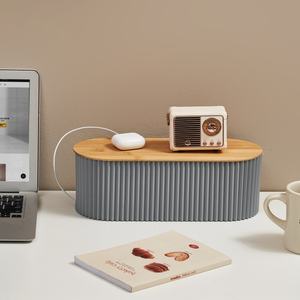 MONR Modern Standing Type Plastic <strong>Cable</strong> Management <strong>Box</strong> with Bamboo Cover Plug <strong>Cable</strong> Container Organiser for Wire &amp; <strong>Cable</strong> <strong>Storage</strong> - Product Image 3