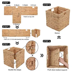 Foldable Handwoven Water Hyacinth Cube Storage Basket water hyacinth baskets wholesale