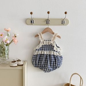 Nuova Collezione Estate 2026: Tutina in Cotone con Bretelle e Pizzo per Bambina, Stile Coreano a Quadri, Jumpsuit a Righe Stile Occidentale - Product Image 4