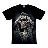 Camisetas de Cuello Redondo de Alta Calidad para Hombre, Estampado de Calavera de Halloween, 100% Algodón, Manga Corta, Color Personalizado, 180 Gramos, Tejido de Ganchillo