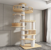 Grande tour d'escalade pour chat personnalisable en bois durable, avec griffoir en sisal, structure murale d'intérieur, maison pour chat en pin extrait, style maison d'arbre