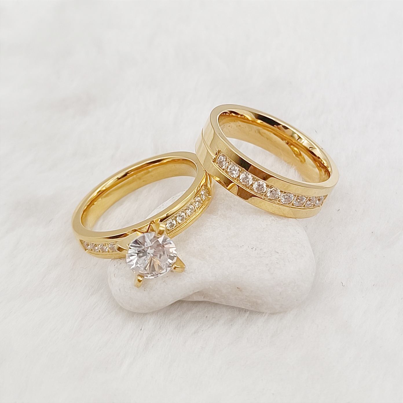 Classic 14k Gold Plated Women's Engagement Rings Set With Cz