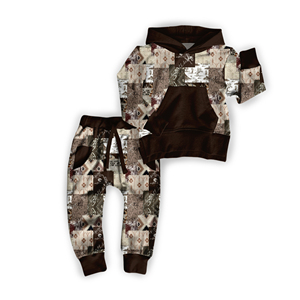 Ensemble de vêtements de jour pour enfants personnalisé, sweat à <span class=keywords><strong>capuche</strong></span> à manches longues et pantalon de jogging, imprimé western, tissu en bambou, pyjama pour garçons - Product Image 1