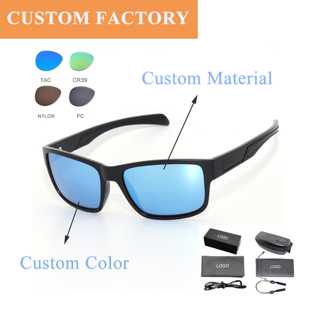 Custom Logo TR90 Frame Full Rim Rectangular Blue Black Polarized Sports Sunglasses UV400 Lightweight TAC Lenses High Clarity