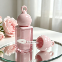 Tube de brillant à lèvres en plastique rose carré avec bouchon à boucle, conteneur vide pour brillant à lèvres, emballage cosmétique personnalisé