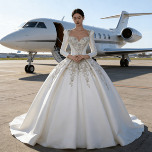 Vestido de Novia de Encaje con Falda de Tul, 100% Poliéster, Tela de Alta Calidad con Cola Larga, Diseño Francés, Súper Encantador y de Fantasía - Product Image 3