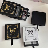 Caja de Joyería Extraíble con Superficie Brillante y Estampado de Mariposas, Inserto Flotante de PE, Logotipo Personalizado, Caja de Almacenamiento para Colgantes y Pendientes
