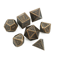 Ensemble de dés polyédriques de luxe en métal bronze antique pour jeux de rôle de table DND, incrustation de paillettes bleues, en résine lourde et alliage de zinc, qualité professionnelle