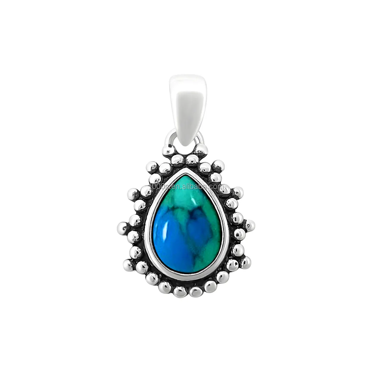 925 Sterling Silver Antique Phong Cách Tự Nhiên Turquoise Mặt Dây Chuyền Bạc Thiết Kế Lê Hình Dạng Đồ Trang Sức Mặt Dây Chuyền