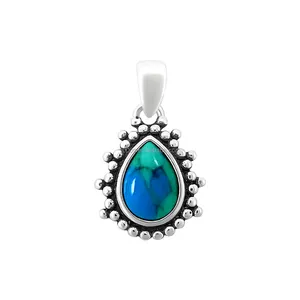 925 Sterling Silver Antique Phong Cách Tự Nhiên Turquoise Mặt Dây Chuyền Bạc Thiết Kế Lê Hình Dạng Đồ Trang Sức Mặt Dây Chuyền