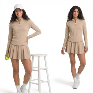 High Quality Customized Breathable Mesh Skirt Top Set Women Elastic Waist High Stretch Quick Dry Spandex/Nylon Golf Pickleball - Product Image 1