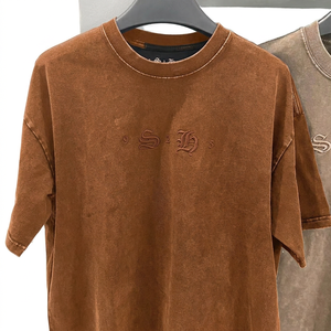 <b>Men's</b> <b>Brown</b> Embroidered Letter Print Short Sleeve O-Neck Casual <b>T</b>-<b>Shirt</b> Regular Fit Jersey Cotton - Product Image 1