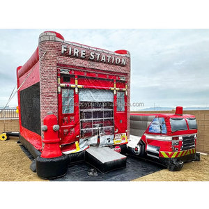 Château sautant de camion de pompiers pour le combiné extérieur commercial de terrain de jeu gonflable de videur d'enfants avec la glissière - Product Image 1