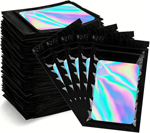Sacs en mylar noir 4x6 msyte, sacs refermables <span class=keywords><strong>avec</strong></span> poche <span class=keywords><strong>kangourou</strong></span>, sacs holographiques 3,5g, sacs et boîtes en papier pour emballage - Product Image 1