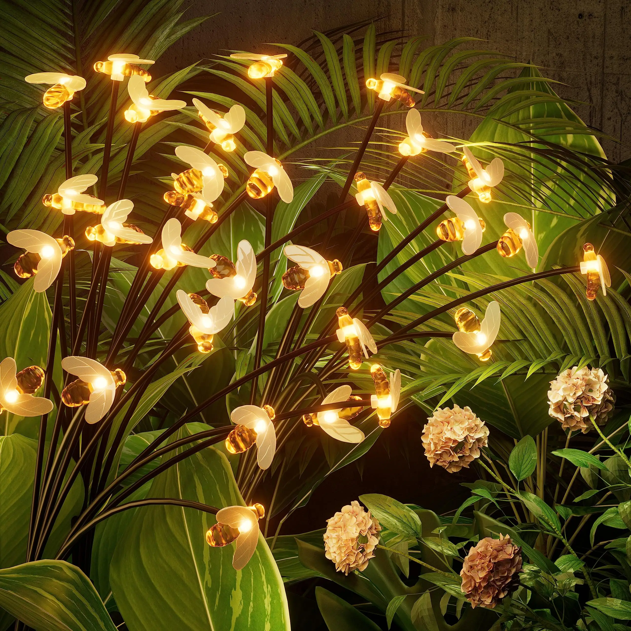 New Design Bee Firefly Lawn Landscape 2 Modos de iluminação Swaying Solar Garden Lights Outdoor Waterproof Led Decor Pathway Lamp