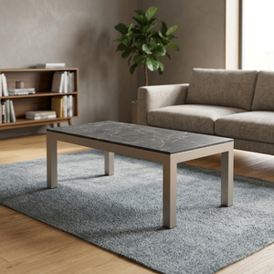 Table basse rectangulaire moderne avec plateau en pierre frittée et pieds en acier inoxydable, design minimaliste pour salon - Product Image 2