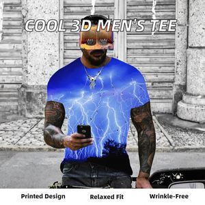 Camiseta de Verano 2022 para Hombre, Talla Grande, Estampado Digital 3D, Informal, con Diseño de Rayo, Manga Corta, Tejida - Product Image 2