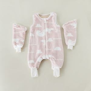 Dormeur d'hiver doux et chaud pour bébé Pyjama à fermeture éclair Manches détachables Coton + Polyester Flanelle <span class=keywords><strong>Polaire</strong></span> Combinaison de nuit Plus Size Option - Product Image 2