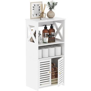 Bathroom Corner Storage Cabinet 3 Tier With Door For Toilet Paper And Towels Freestanding White - Product Image 1