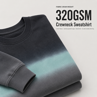 HuaYi GOTS&OEKO-TEX Sweat-shirt à col rond en molleton 100% coton 320GSM personnalisable, délavé dégradé, style streetwear décontracté, ODM