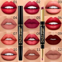 DNM 12 Warna Lipstik Matte Tahan Air Dua Sisi Anti Lengket di Gelas Melembapkan 2 in 1 Lipstik Pensil Lip Liner Kosmetik Make up