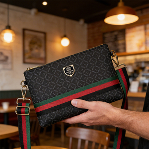 <span class=keywords><strong>กระเป๋า</strong></span>คลัทช์ผู้ชายแฟชั่นความจุขนาดใหญ่<span class=keywords><strong>กระเป๋า</strong></span>ถือผู้ชายกระเป๋าสตางค์วินเทจพร้อมภายในกันน้ำพีวีซีหลายชั้น - Product Image 1