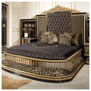 Folia high-end avrupa yatak odası mobilya set lüks kraliyet ana kingsize yatak klasik biggolden altın antika yatak standları ile