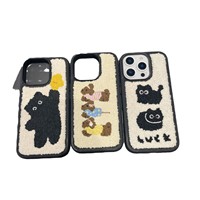 Étui en TPU avec design de nœud brodé, rectangle, iPhone 16 Pro Max, plusieurs modèles, motif floral, résistant aux chutes, style cartoon