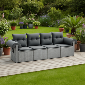 Grey Pe <b>Rattan</b> Garden <b>Sofa</b> Three Seat Adjustable Armrests Outdoor Furniture Contemporary Design - Product Image 2