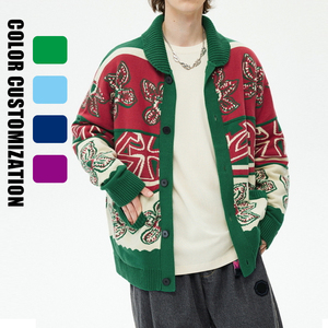 Cárdigan de punto Jacquard con solapa de gran tamaño para <span class=keywords><strong>hombre</strong></span>, cárdigan personalizado, suéter para <span class=keywords><strong>hombre</strong></span>, abrigo con logotipo personalizado, suéter de punto personalizado, ropa de calle - Product Image 2