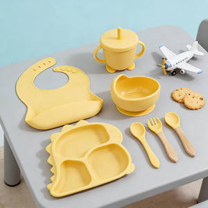 Kit d'alimentation pour enfants en silicone OEM, sans BPA, avec <span class=keywords><strong>ventouse</strong></span>, bavoirs et vaisselle pour tout-petits - Product Image 1