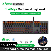 Clavier de jeu mécanique filaire Keywin K101, 104 touches, stock d'usine, clavier de jeu mécanique filaire LED pleine taille OEM