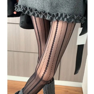 Women's Sheer Striped Tights 10D Ultra Thin Polyester Bow Pattern Four Seasons Wear - Product Image 3