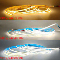 Bande LED COB Monocolore DC12V 24V Basse Tension Sûre 320 LED 480 LED Sans Scintillement pour Projets d'Éclairage Résidentiel Intérieur