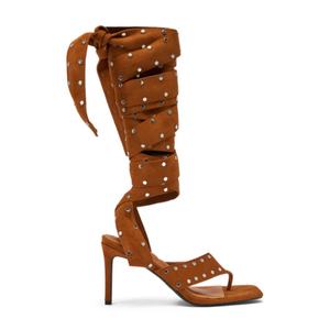 Sandali Estivi con Punta Quadrata e Cinturino tra le Dita, Allacciati, con <span class=keywords><strong>Tacco</strong></span> Alto, in Finta Pelle Scamosciata con Dettagli Metallici - Product Image 3