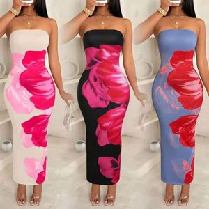 Vestido maxi vaquero floral sexy para mujer, estilo vintage de verano, cuello mandarín, cintura alta, ajuste ceñido, sin mangas, con mangas farol, casual, de nailon. - Product Image 2