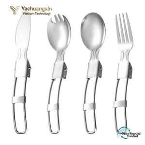 Ensemble de couverts pliables en acier inoxydable, cuillère, fourchette, couteau, vaisselle portable pour le camping en plein air, kit de vaisselle écologique - Product Image 4