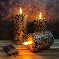 Bougie pilier de cire de paraffine à LED à imprimé léopard personnalisé 3 pièces sans flamme motif animal scintillant maison décorative OEM ODM vente en gros